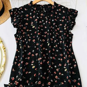 Black Ruffled Mandarin Collar Blouse